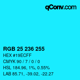 Color code: RGB 25 236 255 | qconv.com