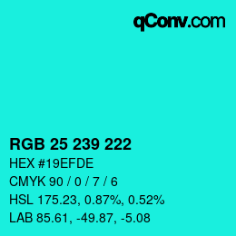 Color code: RGB 25 239 222 | qconv.com