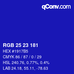 Color code: RGB 25 23 181 | qconv.com