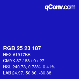 カラーコード: RGB 25 23 187 | qconv.com