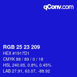 Color code: RGB 25 23 209 | qconv.com