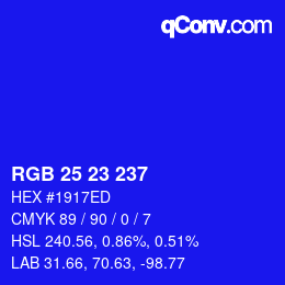 Color code: RGB 25 23 237 | qconv.com