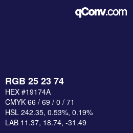 Color code: RGB 25 23 74 | qconv.com