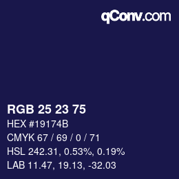 Color code: RGB 25 23 75 | qconv.com