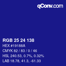 Color code: RGB 25 24 138 | qconv.com