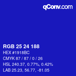 Color code: RGB 25 24 188 | qconv.com