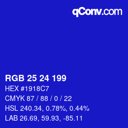 Color code: RGB 25 24 199 | qconv.com