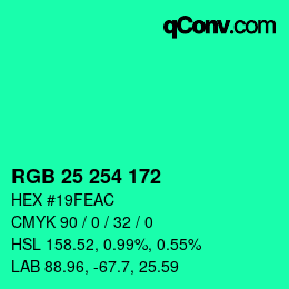 Color code: RGB 25 254 172 | qconv.com