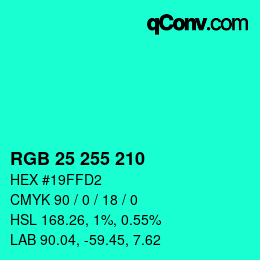 Color code: RGB 25 255 210 | qconv.com