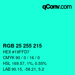Color code: RGB 25 255 215 | qconv.com