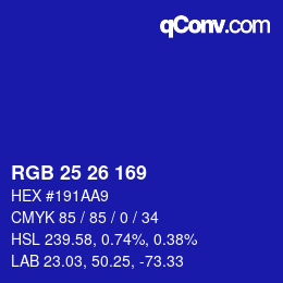 カラーコード: RGB 25 26 169 | qconv.com