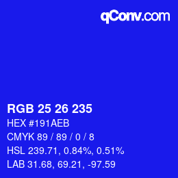 カラーコード: RGB 25 26 235 | qconv.com