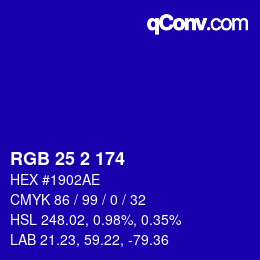 Color code: RGB 25 2 174 | qconv.com