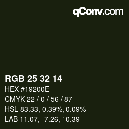 カラーコード: RGB 25 32 14 | qconv.com
