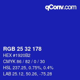 Color code: RGB 25 32 178 | qconv.com