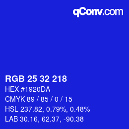 カラーコード: RGB 25 32 218 | qconv.com