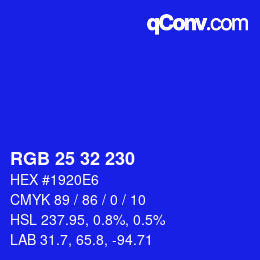 カラーコード: RGB 25 32 230 | qconv.com