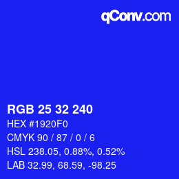 カラーコード: RGB 25 32 240 | qconv.com