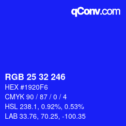 Color code: RGB 25 32 246 | qconv.com