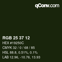カラーコード: RGB 25 37 12 | qconv.com