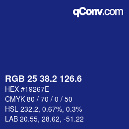 カラーコード: RGB 25 38.2 126.6 | qconv.com