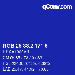 カラーコード: RGB 25 38.2 171.6 | qconv.com