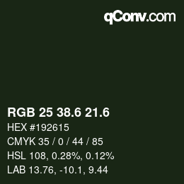 カラーコード: RGB 25 38.6 21.6 | qconv.com