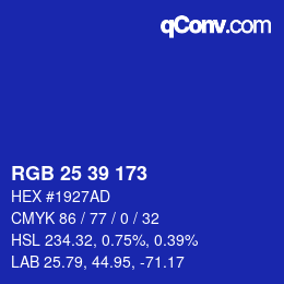 Color code: RGB 25 39 173 | qconv.com
