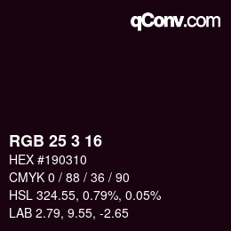 カラーコード: RGB 25 3 16 | qconv.com