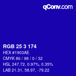 Color code: RGB 25 3 174 | qconv.com