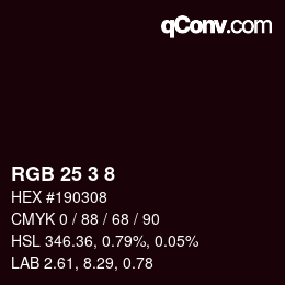 カラーコード: RGB 25 3 8 | qconv.com