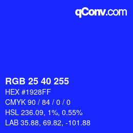 Color code: RGB 25 40 255 | qconv.com