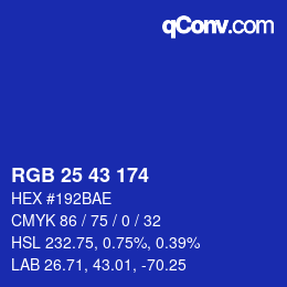 Color code: RGB 25 43 174 | qconv.com