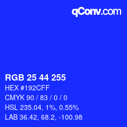 Color code: RGB 25 44 255 | qconv.com