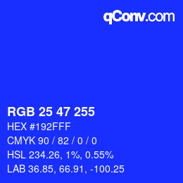 Color code: RGB 25 47 255 | qconv.com