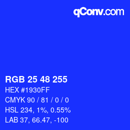 Color code: RGB 25 48 255 | qconv.com