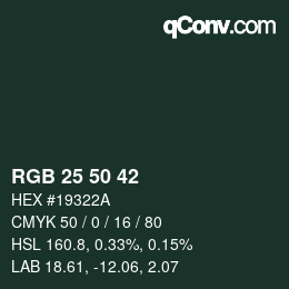 Color code: RGB 25 50 42 | qconv.com