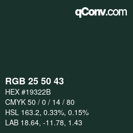 Color code: RGB 25 50 43 | qconv.com