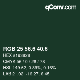 カラーコード: RGB 25 56.6 40.6 | qconv.com