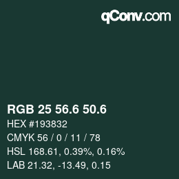 カラーコード: RGB 25 56.6 50.6 | qconv.com