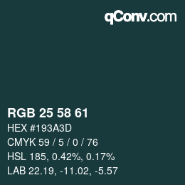 Color code: RGB 25 58 61 | qconv.com