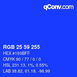 Color code: RGB 25 59 255 | qconv.com