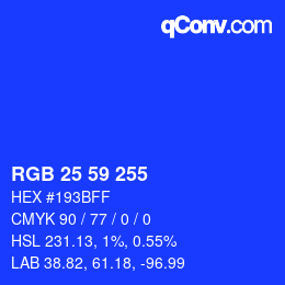 カラーコード: RGB 25 59 255 | qconv.com