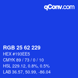 Color code: RGB 25 62 229 | qconv.com