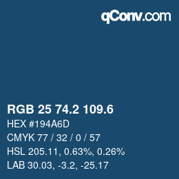 カラーコード: RGB 25 74.2 109.6 | qconv.com
