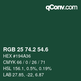 カラーコード: RGB 25 74.2 54.6 | qconv.com