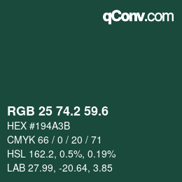 カラーコード: RGB 25 74.2 59.6 | qconv.com
