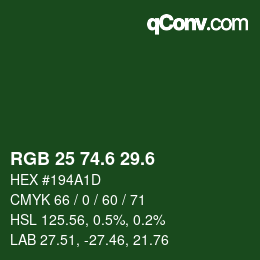 カラーコード: RGB 25 74.6 29.6 | qconv.com