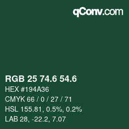 カラーコード: RGB 25 74.6 54.6 | qconv.com