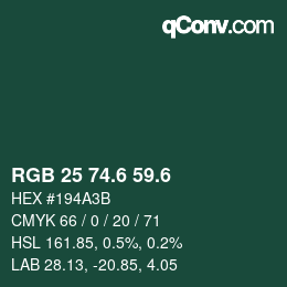 カラーコード: RGB 25 74.6 59.6 | qconv.com